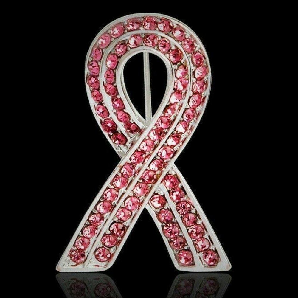 Pink Rhinestone Cancer Awareness Ribbon Brooch Pin